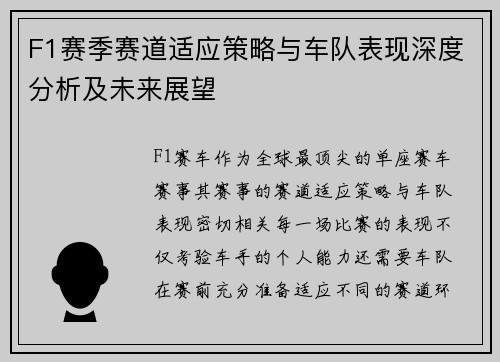 F1赛季赛道适应策略与车队表现深度分析及未来展望