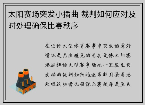 太阳赛场突发小插曲 裁判如何应对及时处理确保比赛秩序