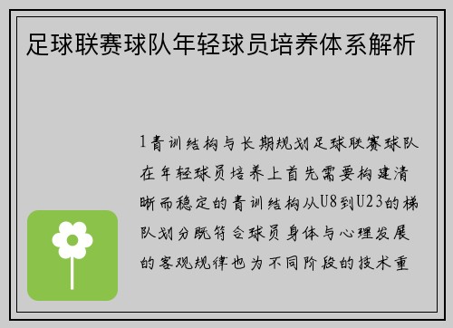 足球联赛球队年轻球员培养体系解析
